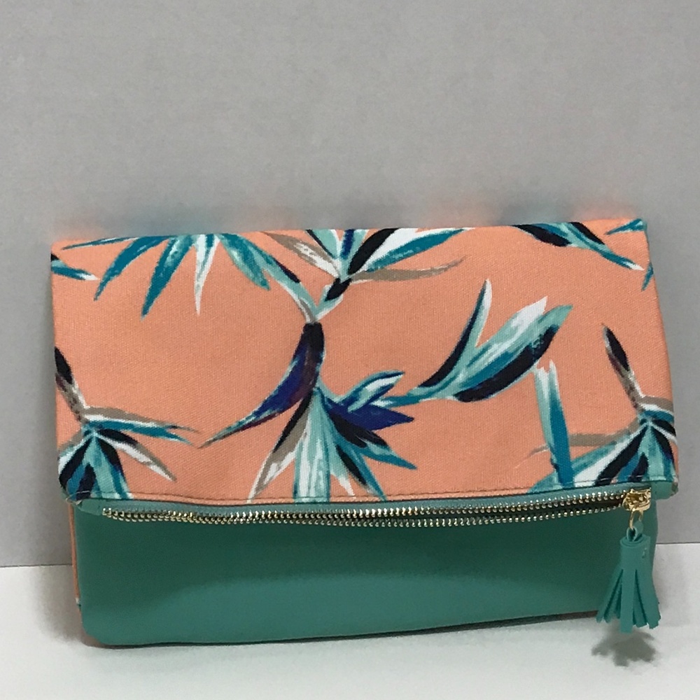 Rachel Pally Fold-Over Fabric/Faux LeatherBag NWOT